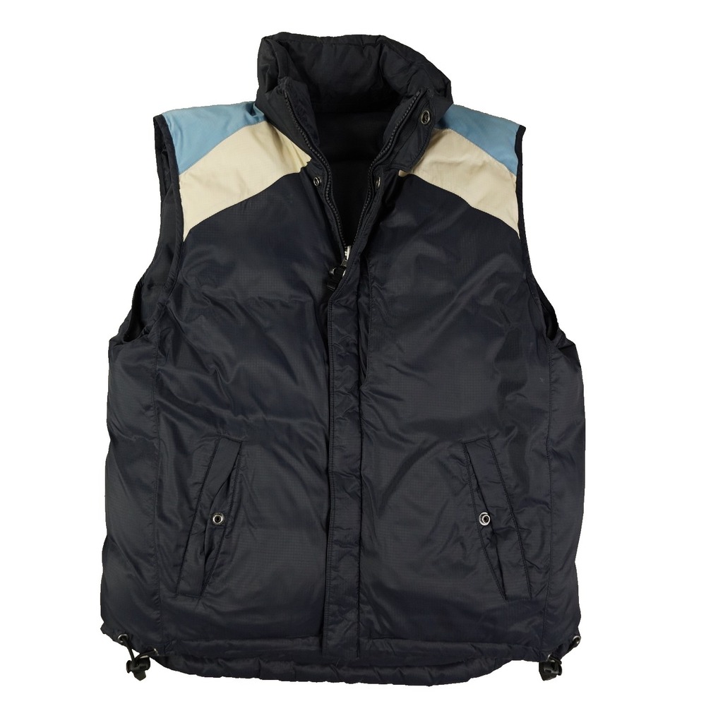 Gap Reversible Down Puffer Vest Men's Small Hooded Navy Blue‎ Retro Outdoor
